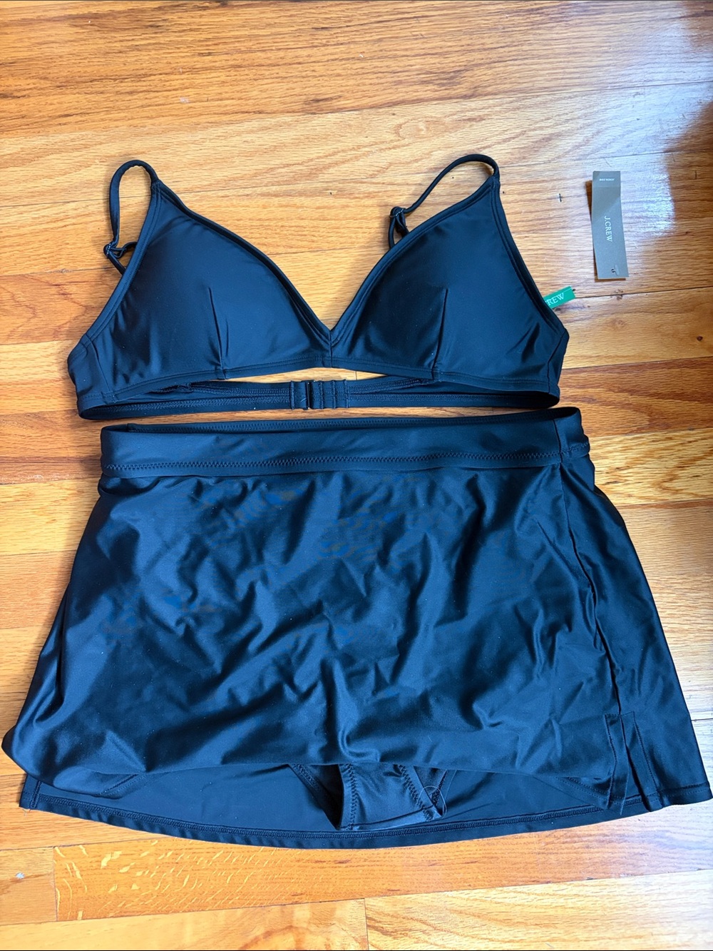 J. Crew Black Triangle Bikini Top with Swim Skirt NWT